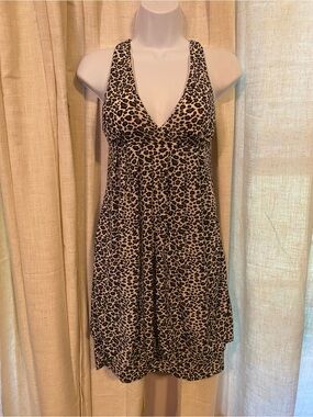 Chesley Y2K Vintage Bubble Hem Leopard Bodycon Dress Molded Cups Made in USA L